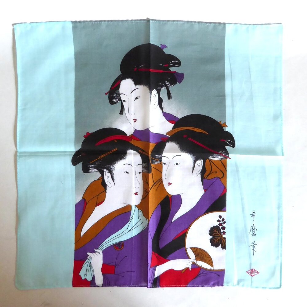 NEW 16” JAPANESE SILK TEXTILE GEISHA HANDKERCHIEF SCARF BANDANA